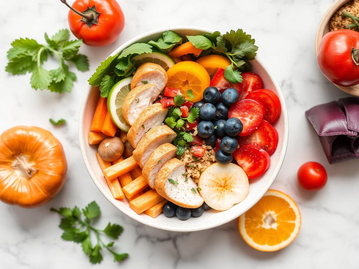 Balanced post-bariatric meal emphasizing protein, vegetables, and portion control